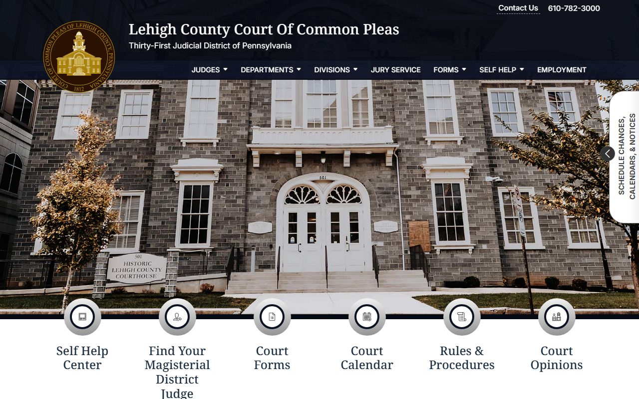Lehigh County Court of Common Pleas website showing resources for Allentown traffic court records