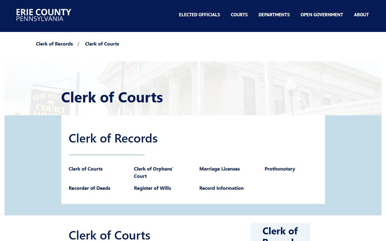 Erie County Clerk of Courts page for Erie traffic court records and appeals