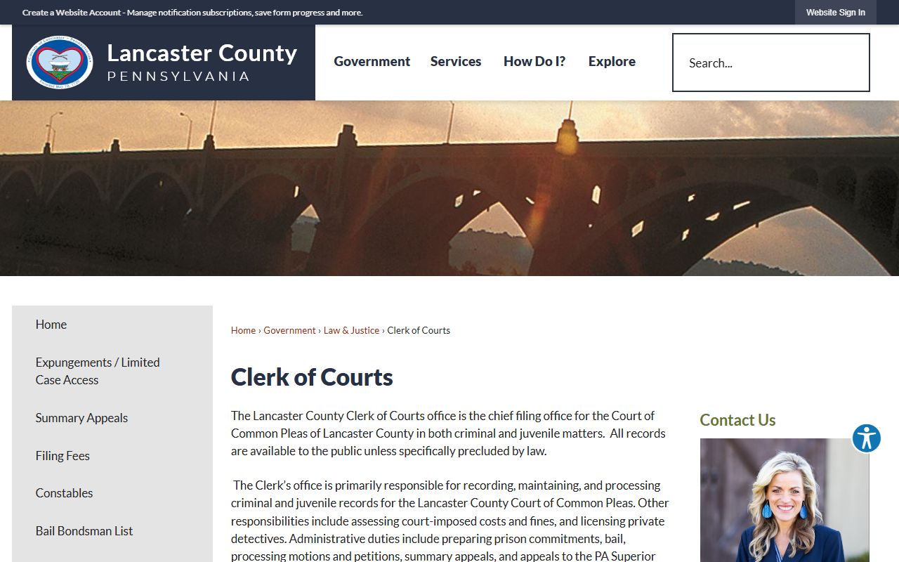 Lancaster County Clerk of Courts page for Lancaster traffic court records and appeals