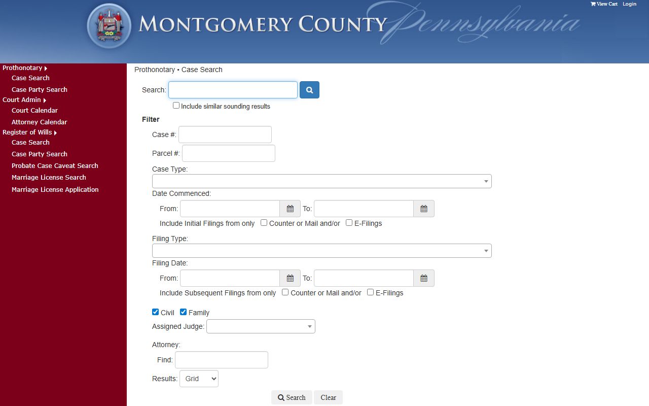Montgomery County case search system for Lower Merion traffic court records