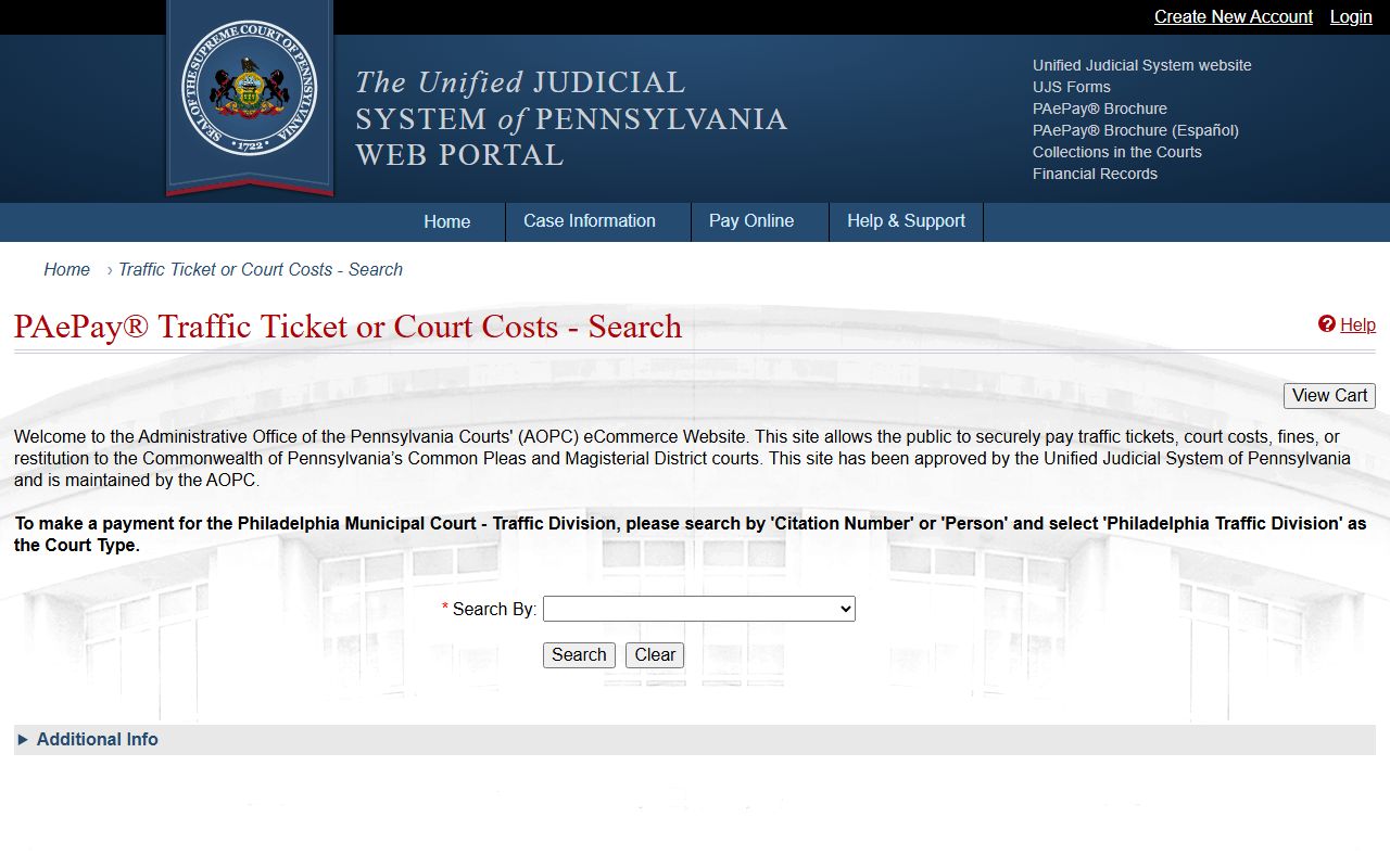 Philadelphia Municipal Court Traffic Dockets search tool for traffic court records
