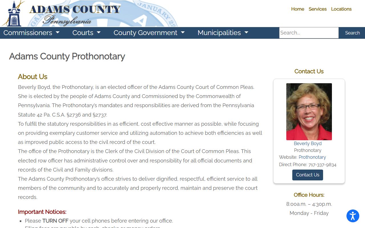 Adams County Prothonotary office for traffic court record access