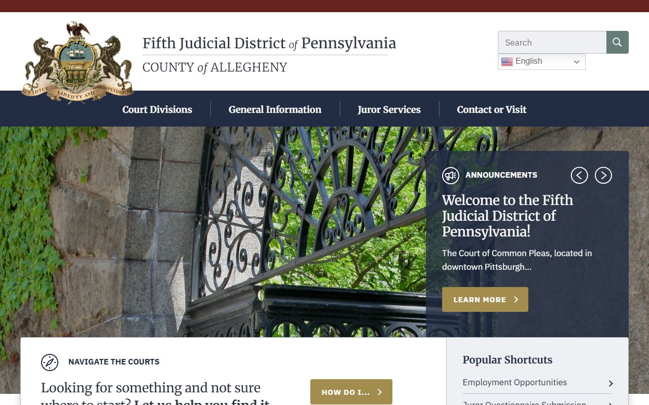 Allegheny County traffic court records on the Allegheny County Courts website