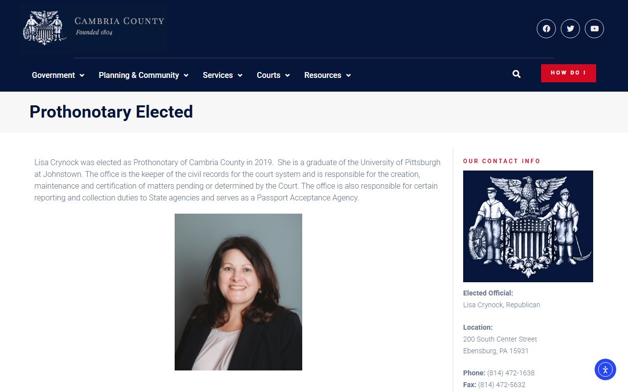 Cambria County Prothonotary department page for civil traffic court records