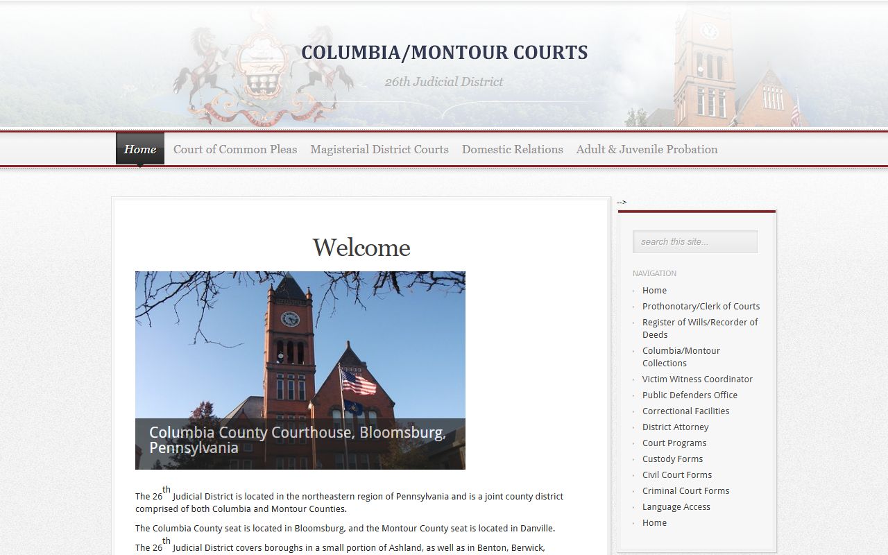 Columbia County Prothonotary and Clerk of Courts website for traffic court records