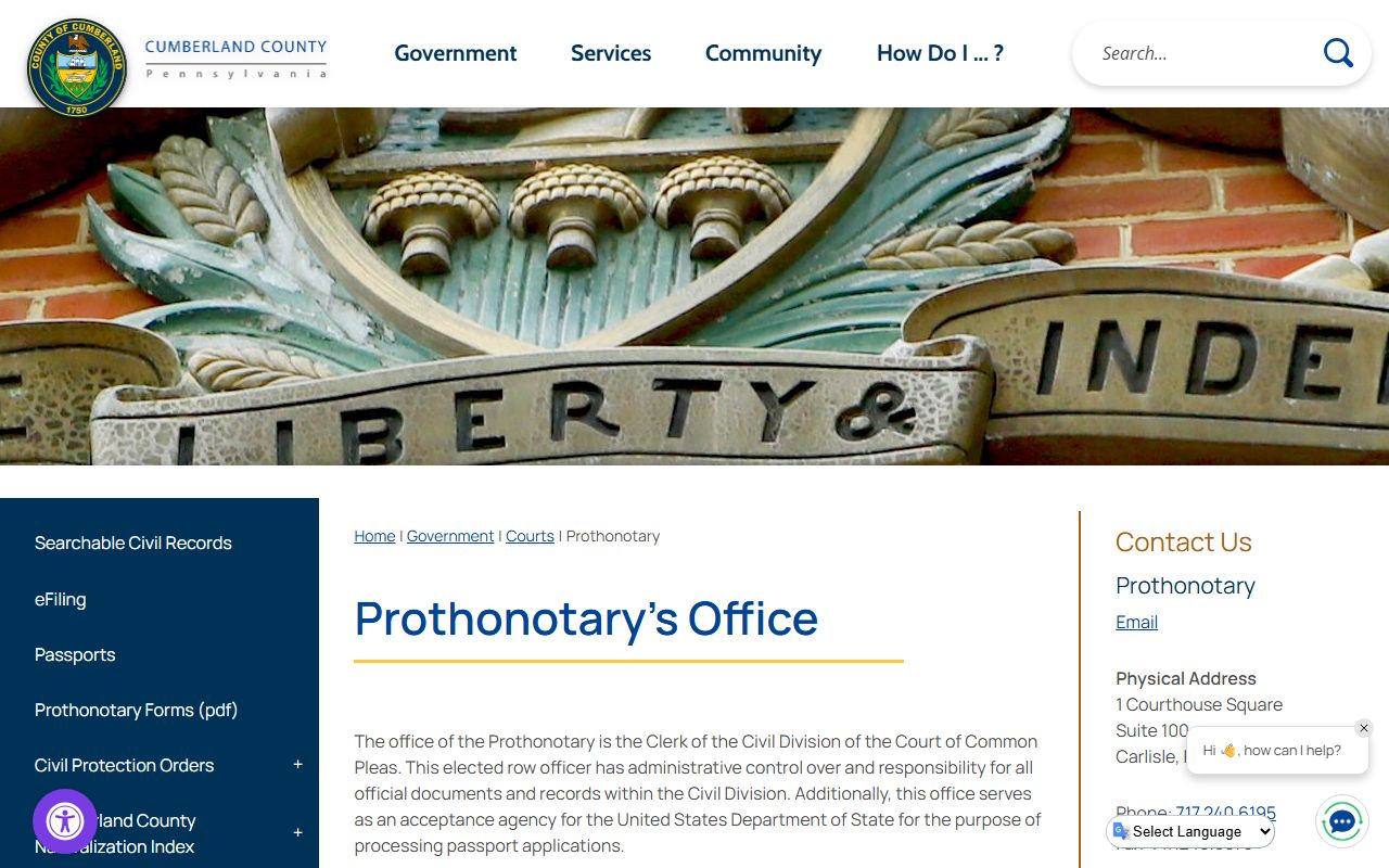 Cumberland County Prothonotary office page for civil traffic court records