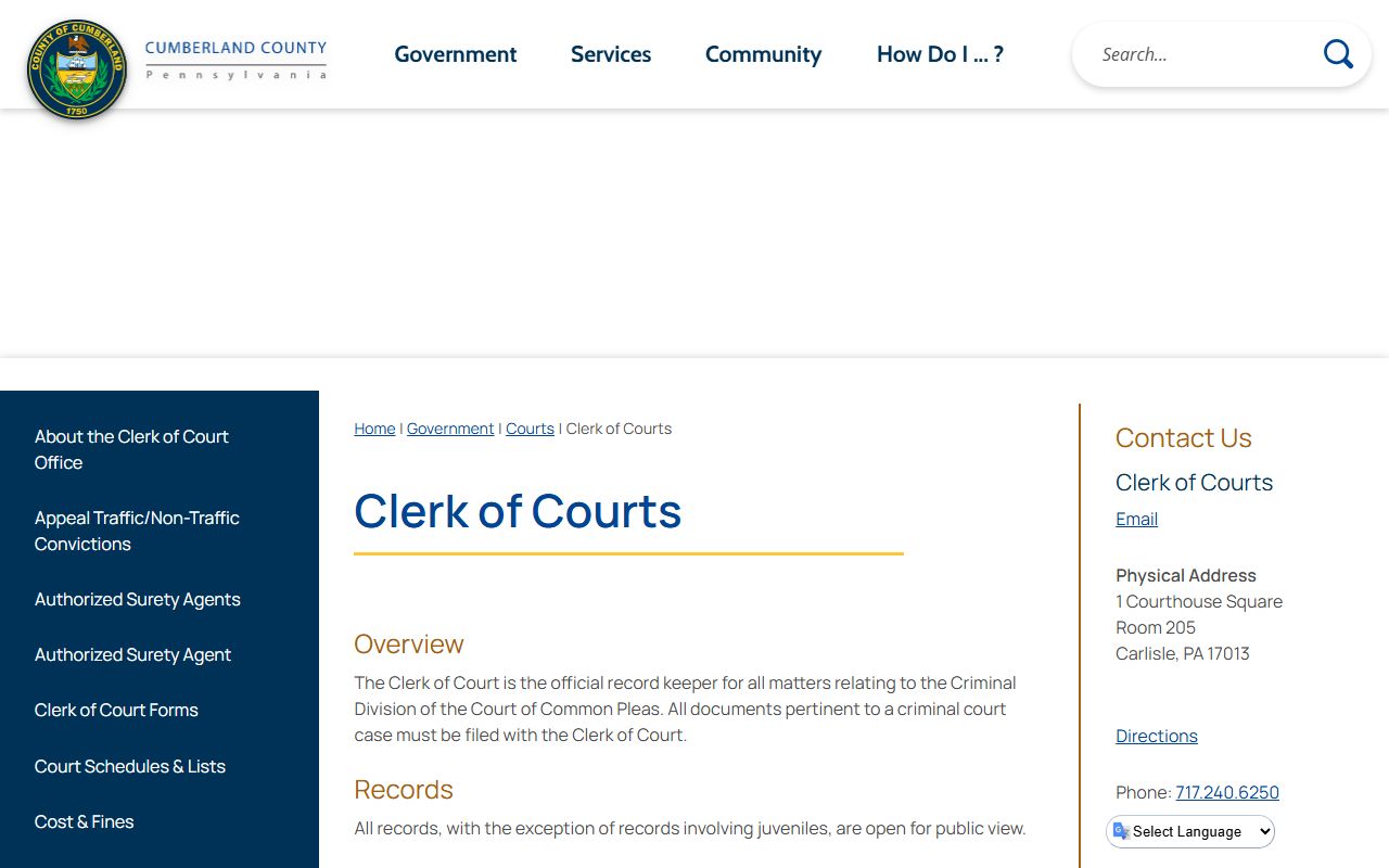 Cumberland County Clerk of Courts office handling criminal traffic court records