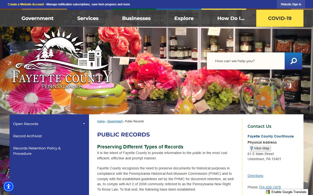 Fayette County public records and traffic court records request page