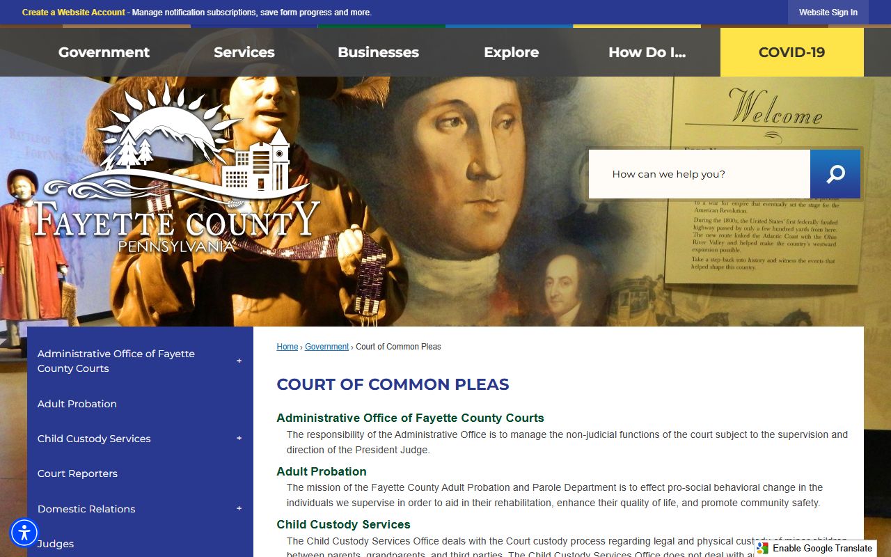 Fayette County Court of Common Pleas website for traffic court records