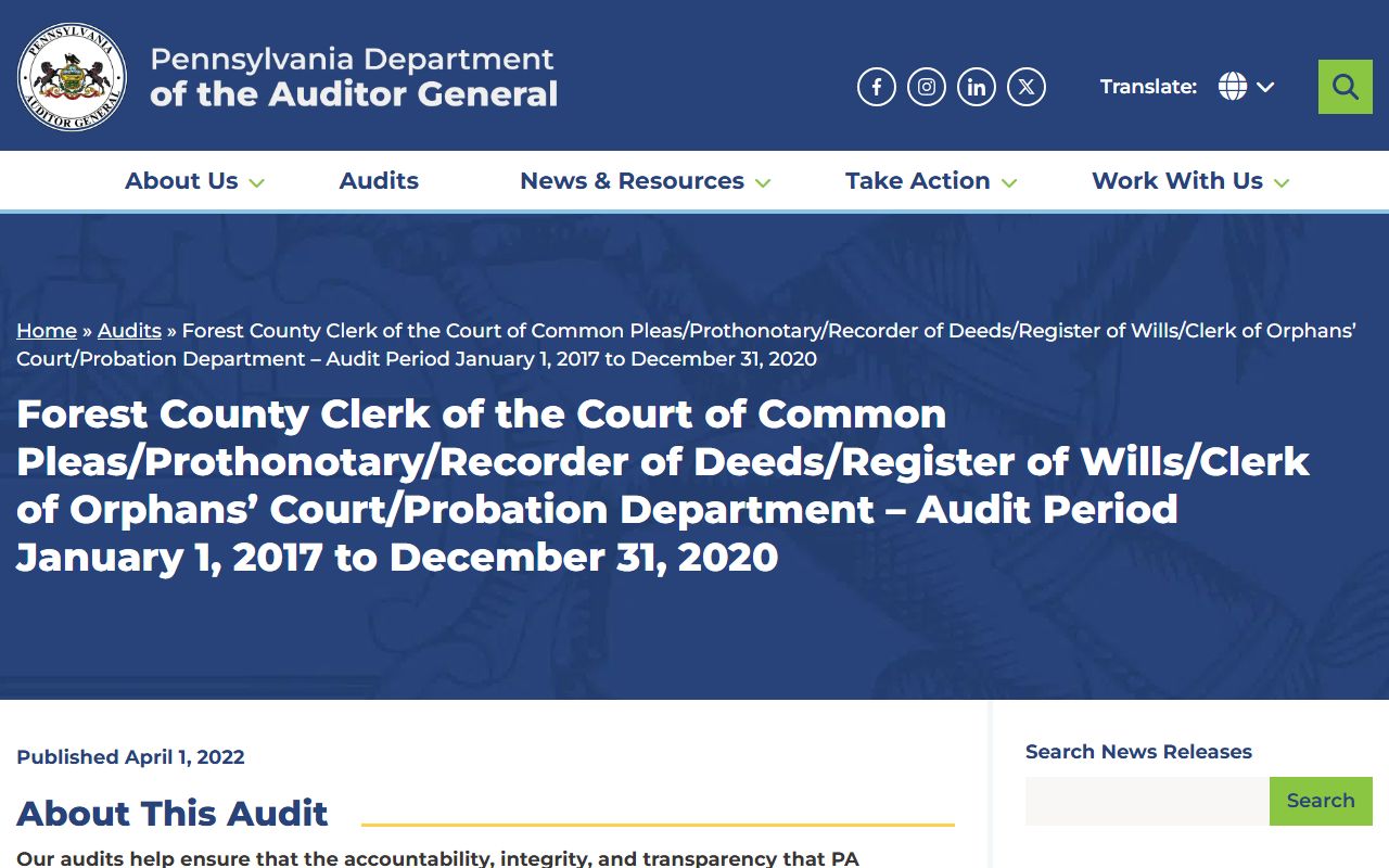 Forest County combined clerk office audit and traffic court records