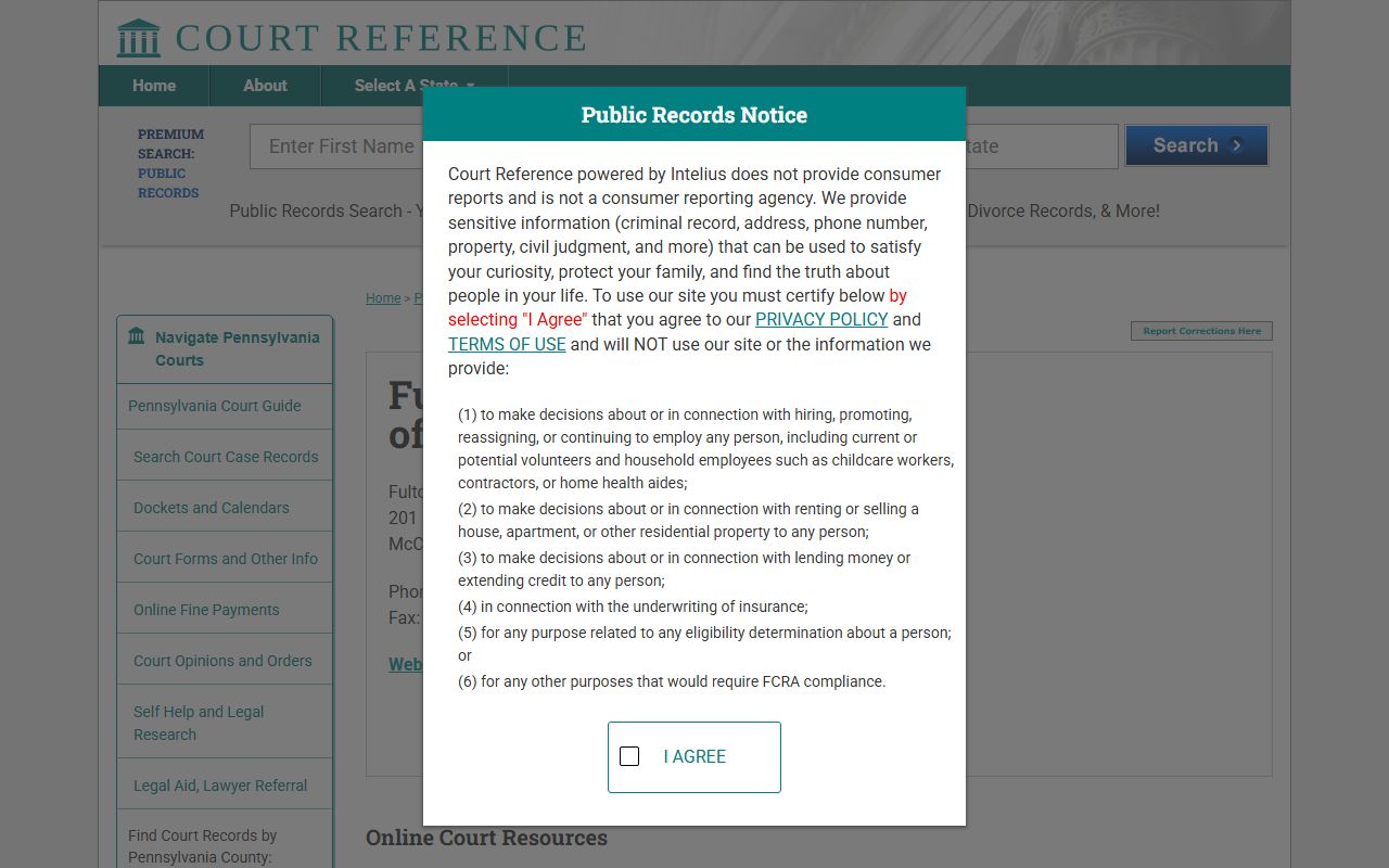Fulton County Court of Common Pleas reference information for traffic court records