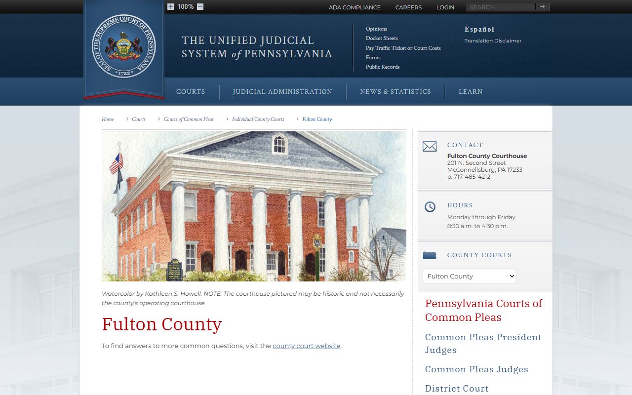 Fulton County Pennsylvania Courts unified judicial system traffic court records