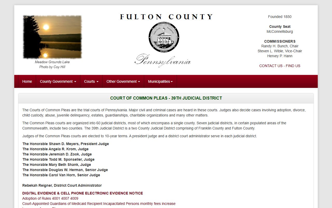 Fulton County Court of Common Pleas website for traffic court records