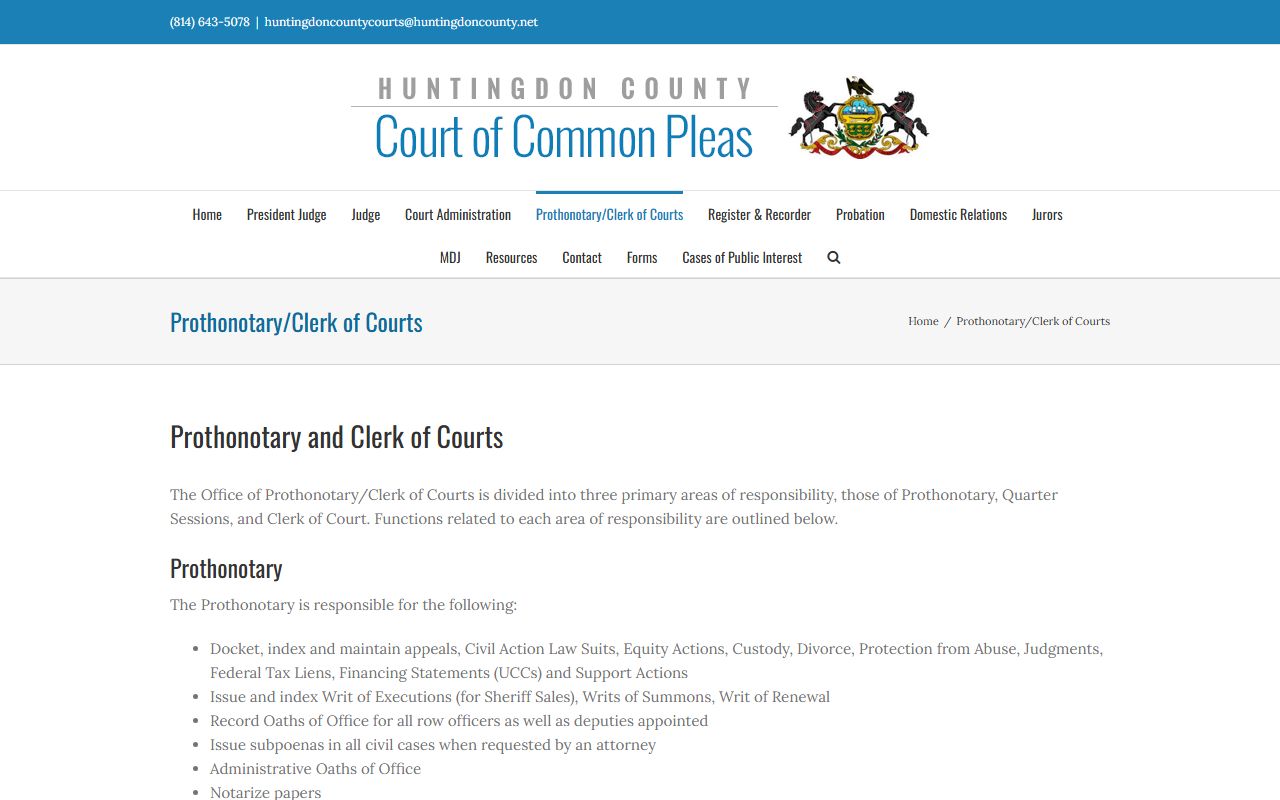 Huntingdon County Prothonotary and Clerk of Courts for traffic court records