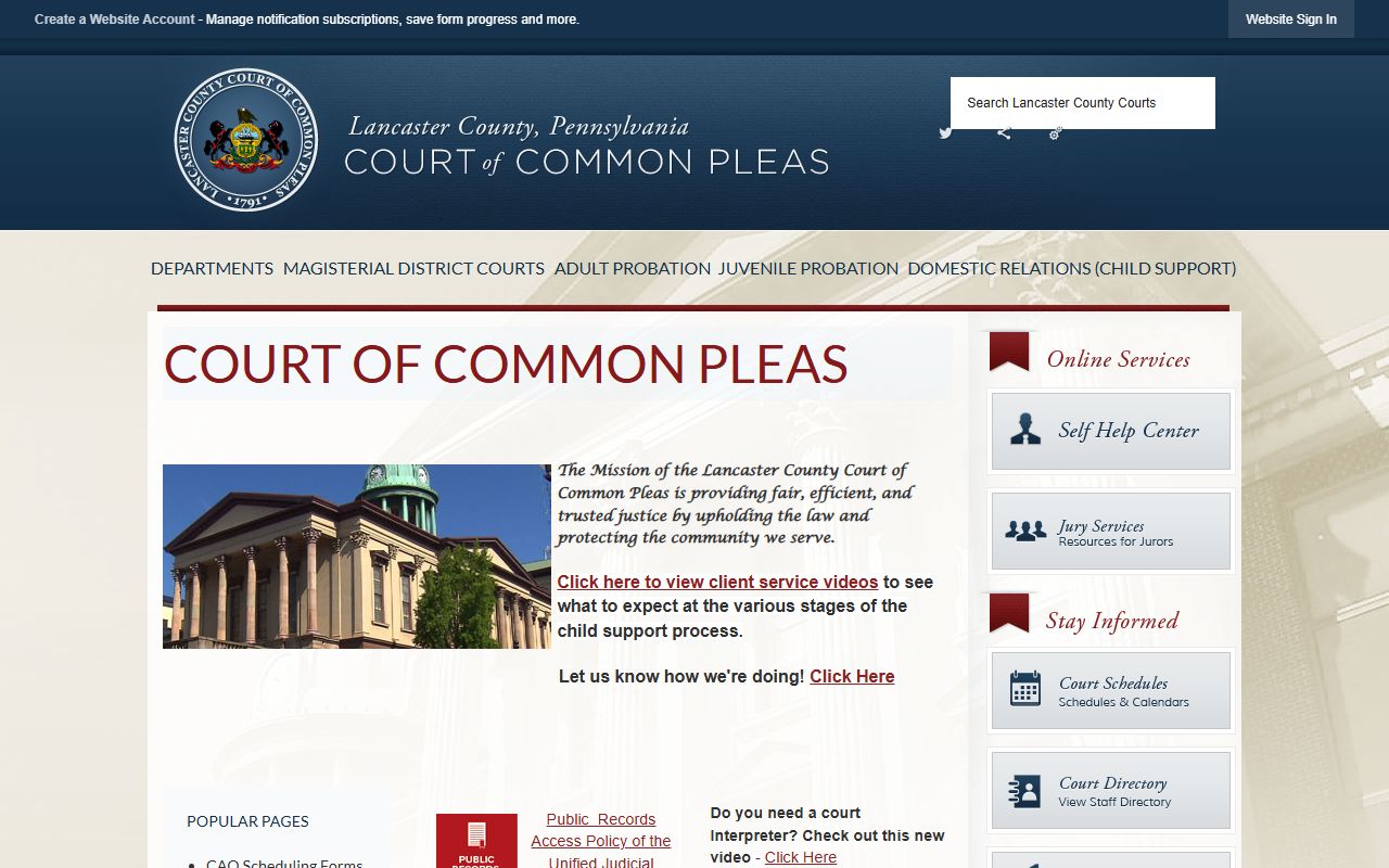 Lancaster County Courts website for traffic court records