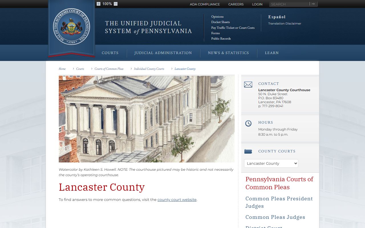 Lancaster County Pennsylvania Courts official page for traffic records