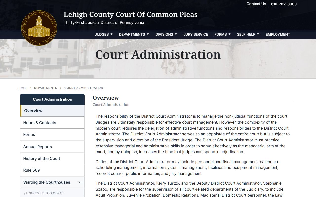 Lehigh County Court Administration page for court records and traffic filings