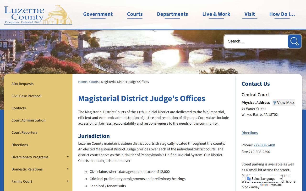 Luzerne County Magisterial District Judge offices handling traffic citations