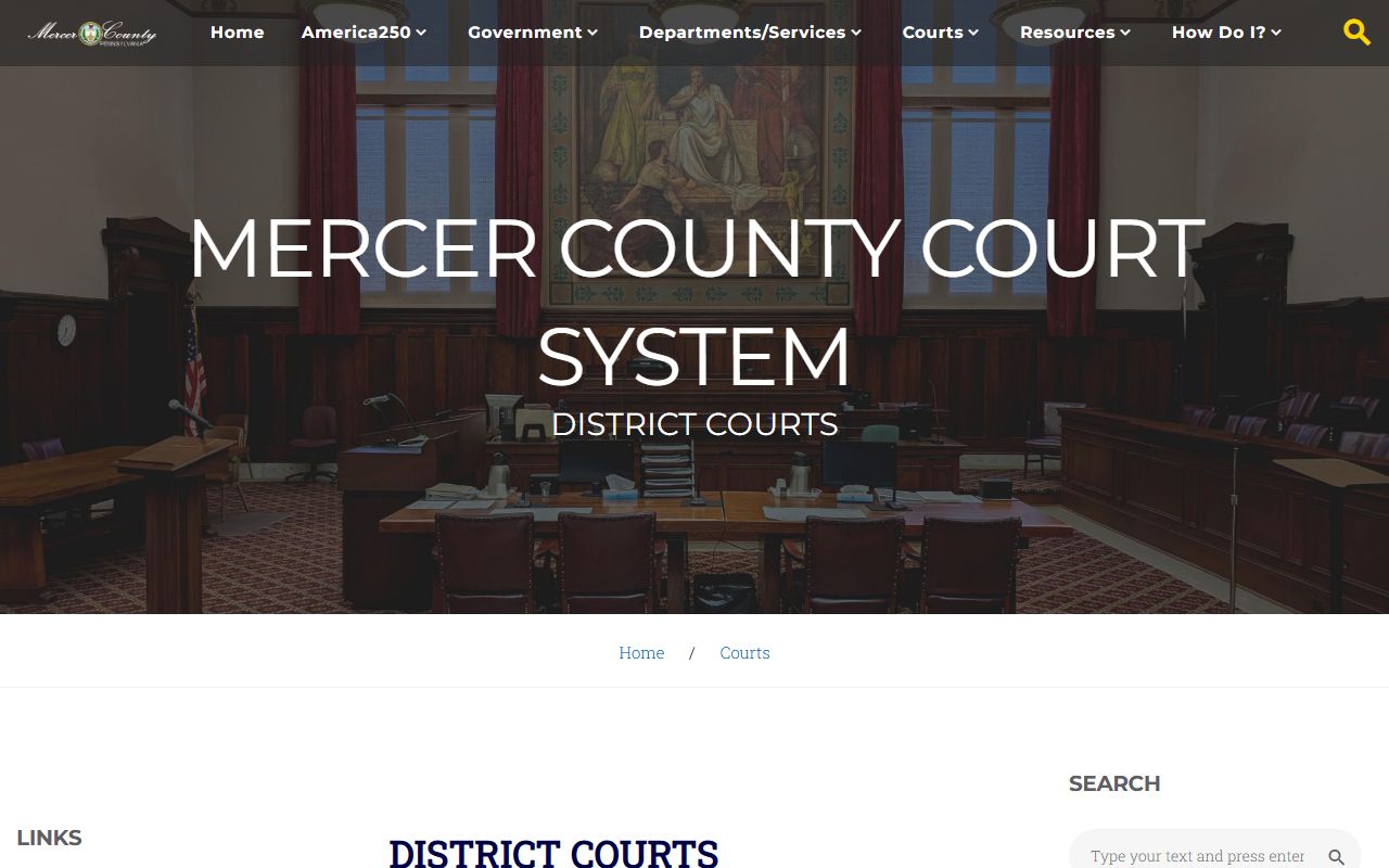 Mercer County District Courts page for traffic citations and summary offenses