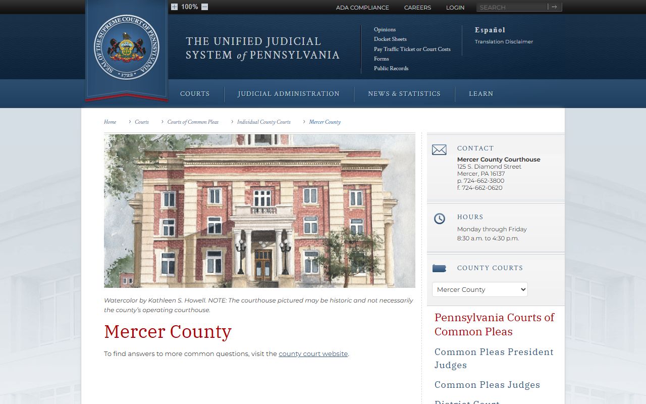 Pennsylvania Courts page for Mercer County 35th Judicial District traffic records