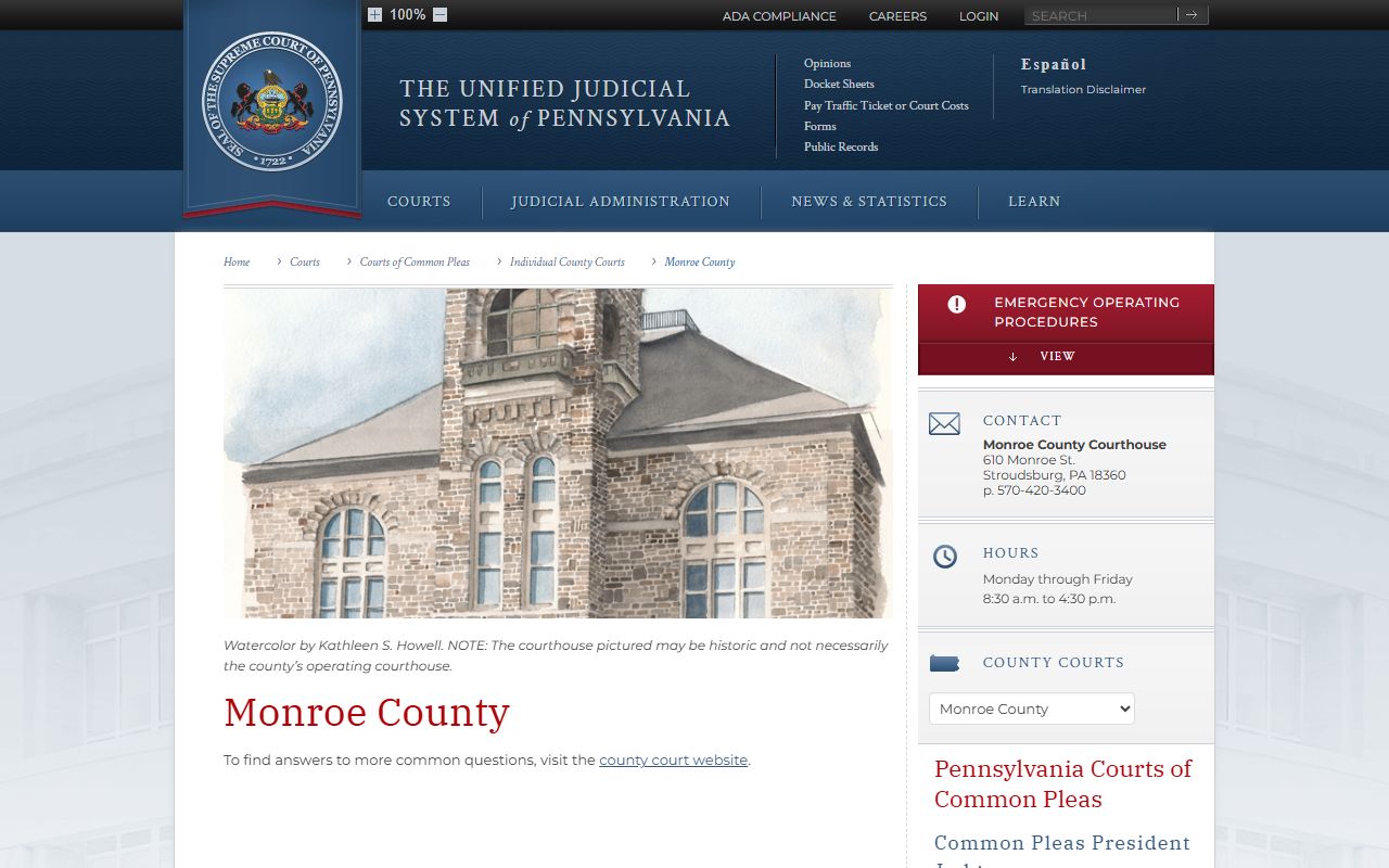Pennsylvania Courts page for Monroe County 43rd Judicial District traffic records