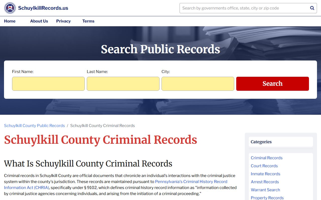 Schuylkill County court records search page for traffic cases and citations