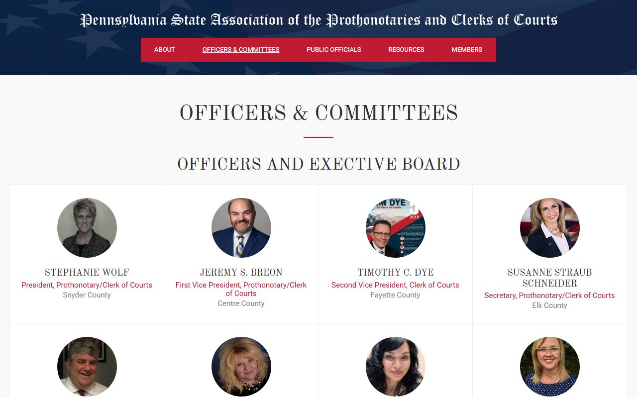 Snyder County PAPCCA listing showing Prothonotary and Clerk of Courts details