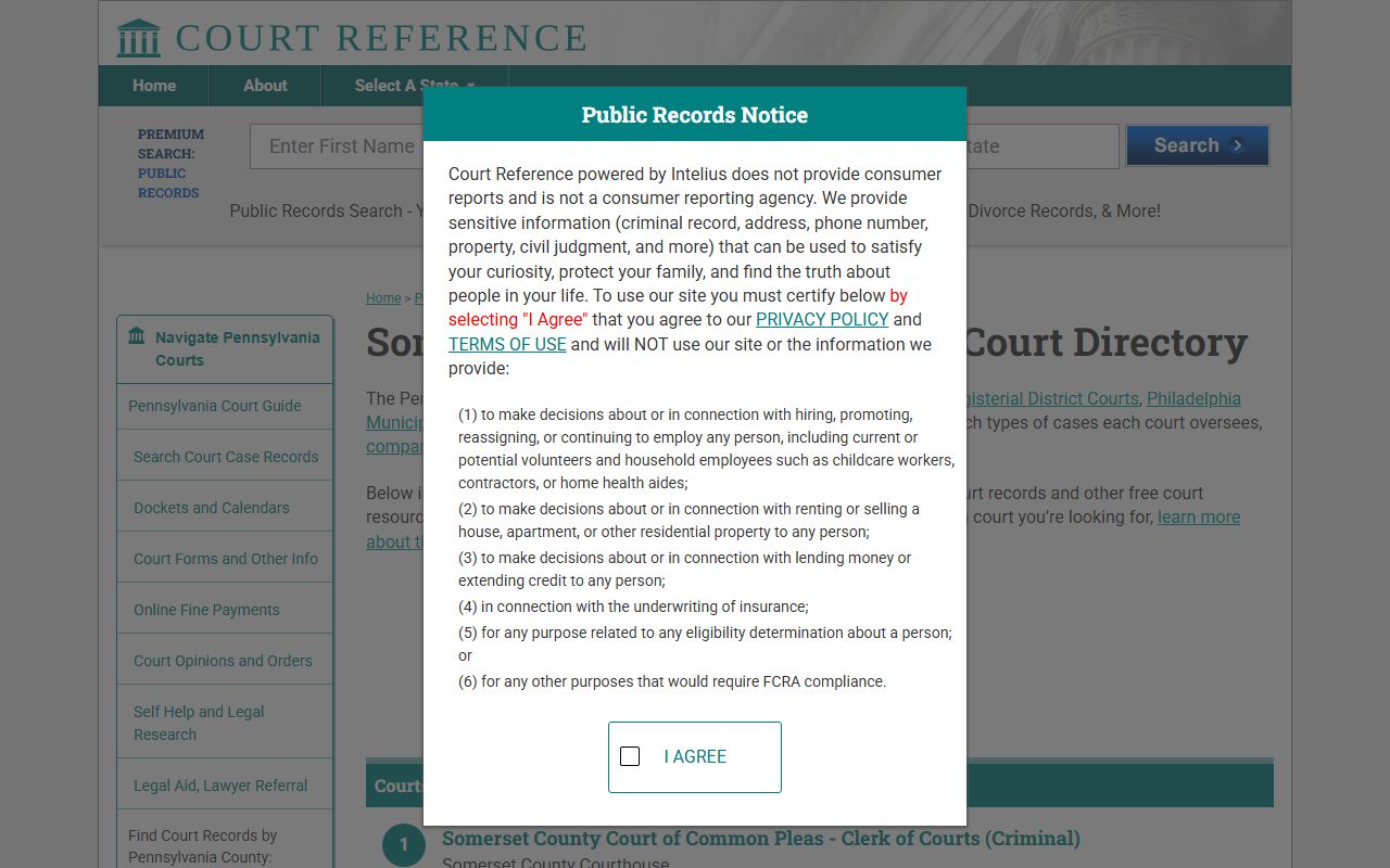 Somerset County Pennsylvania court directory with MDJ and clerk contact information