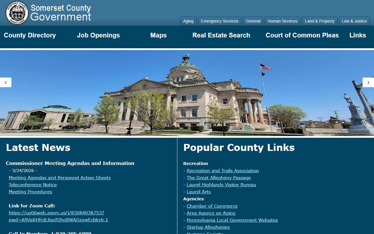 Somerset County government website with court and traffic record information