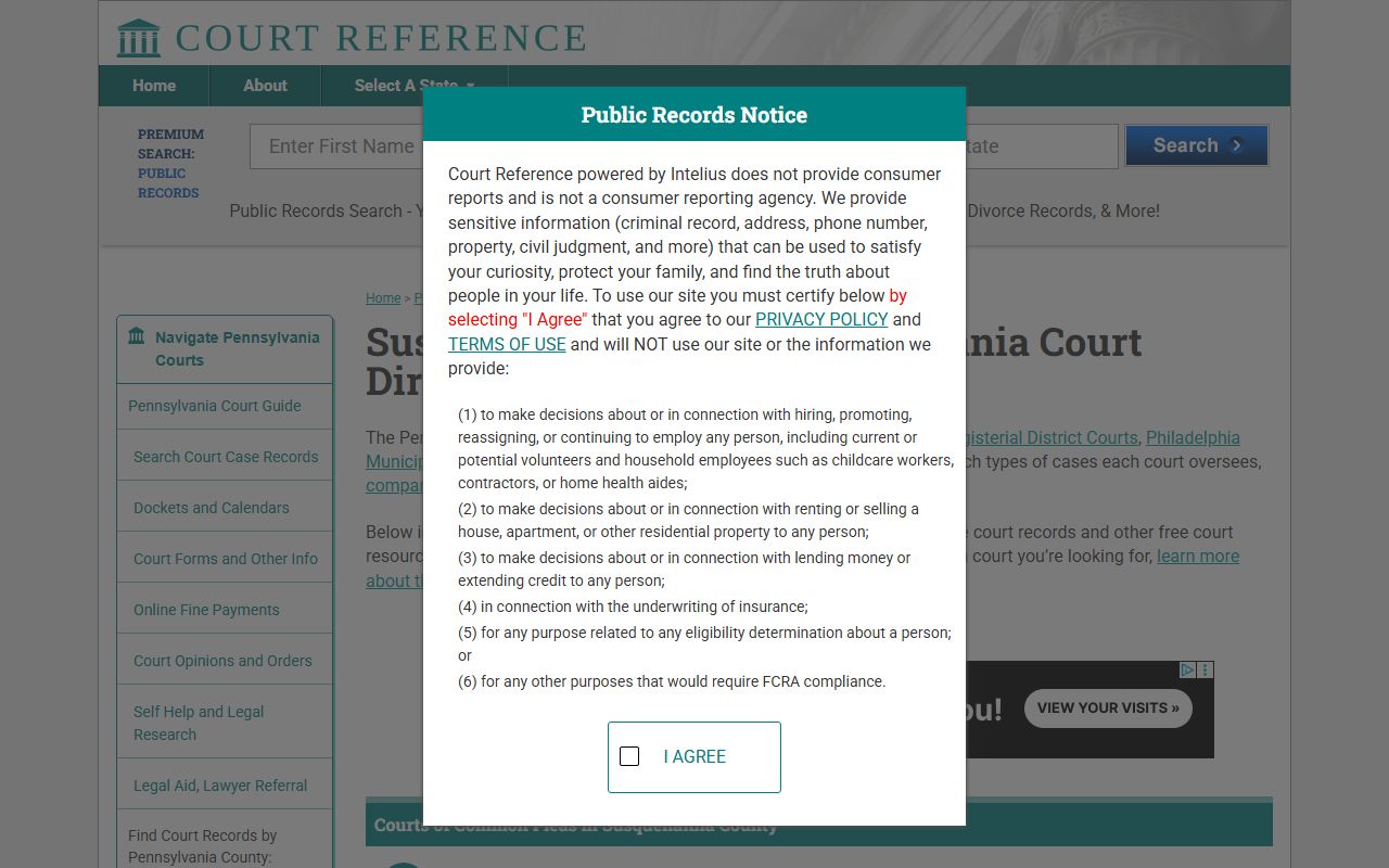 Susquehanna County court directory with MDJ locations and clerk contact details