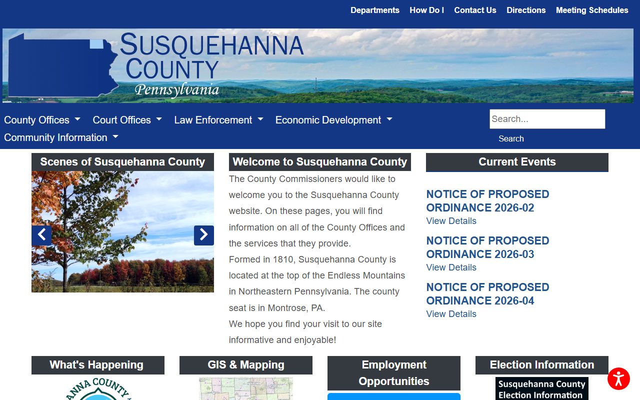 Susquehanna County official website with court information and traffic record access