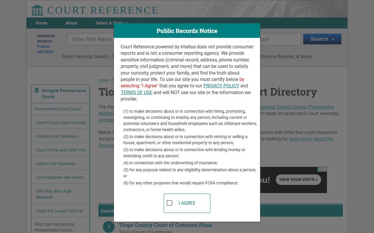 Tioga County Pennsylvania court directory listing MDJ locations and clerk office contacts