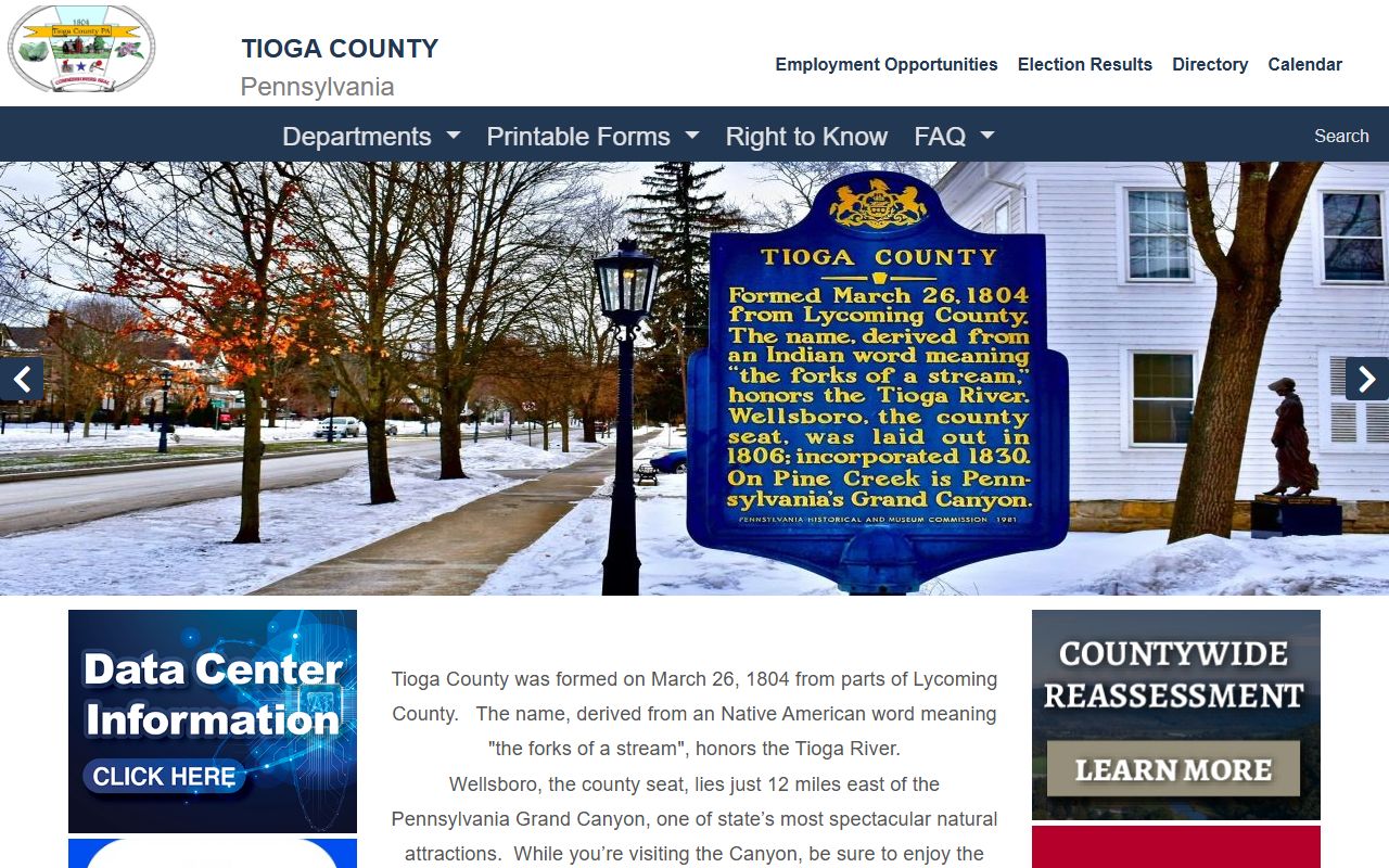 Tioga County official website with court and traffic record information for Wellsboro
