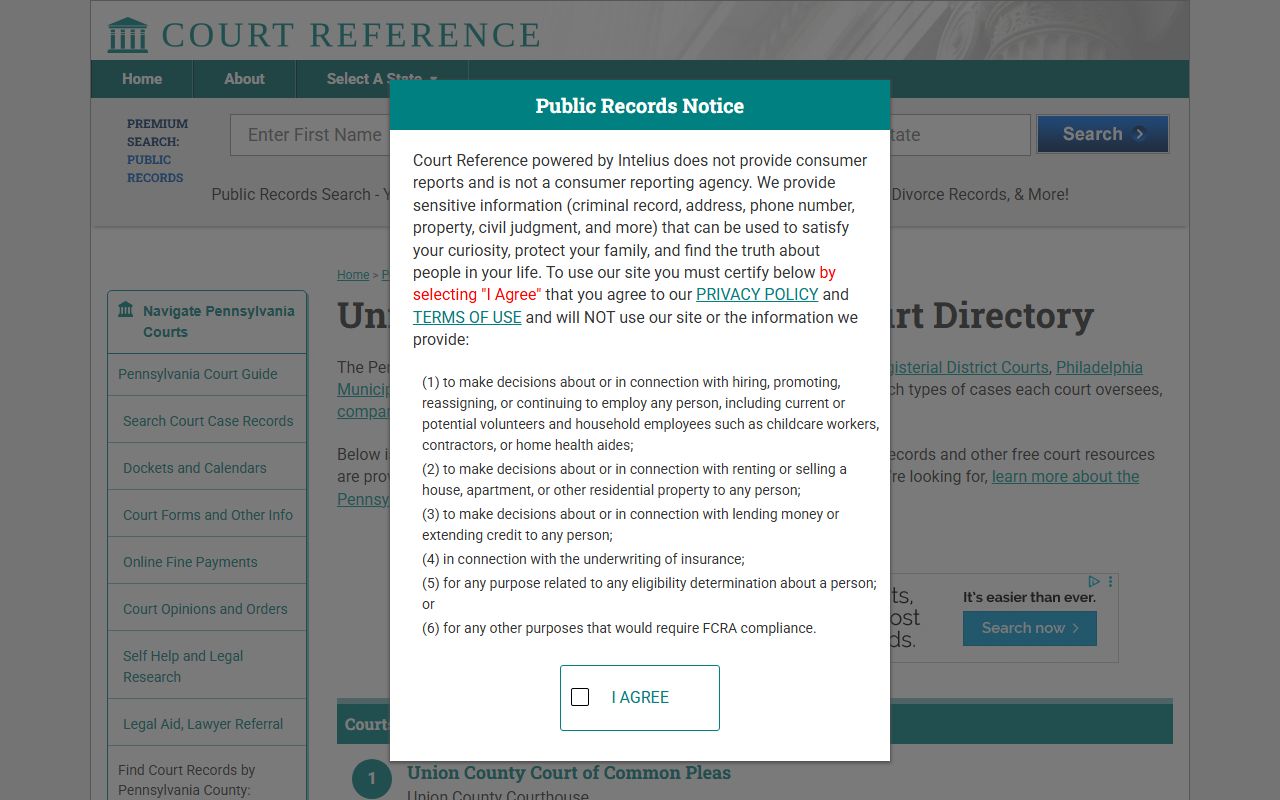 Union County Pennsylvania court directory with MDJ locations and courthouse contact details