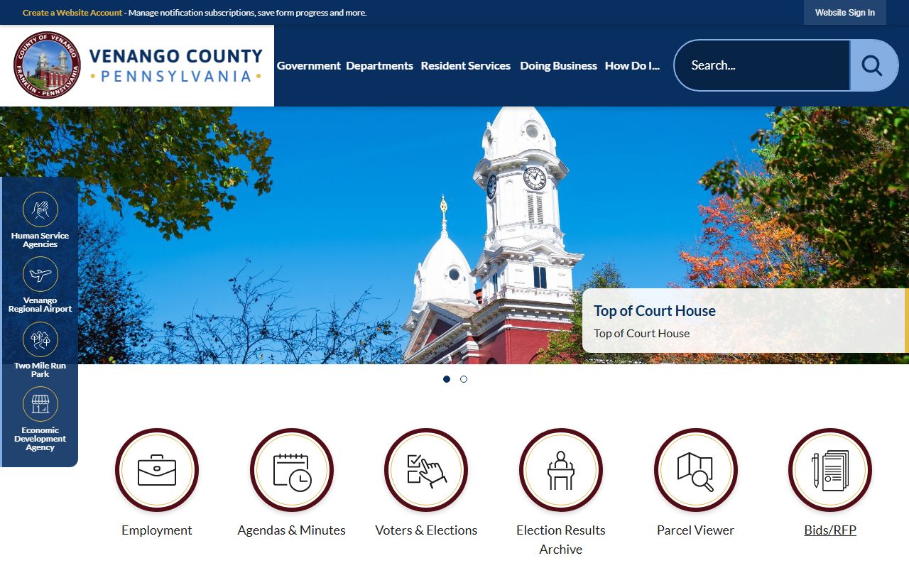Venango County Pennsylvania official website with court and traffic record information