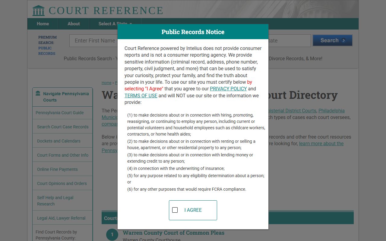 Warren County Pennsylvania court directory listing MDJ offices and court contacts