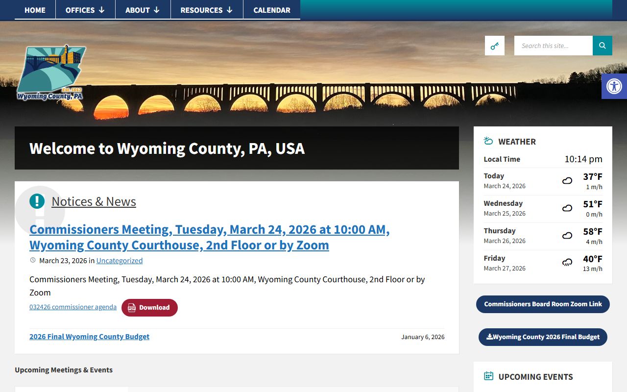 Wyoming County PA official website for traffic court records